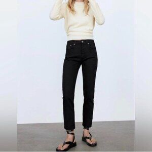 New Zara 90’s Signature Denim Black Straight Leg Slim Jeans